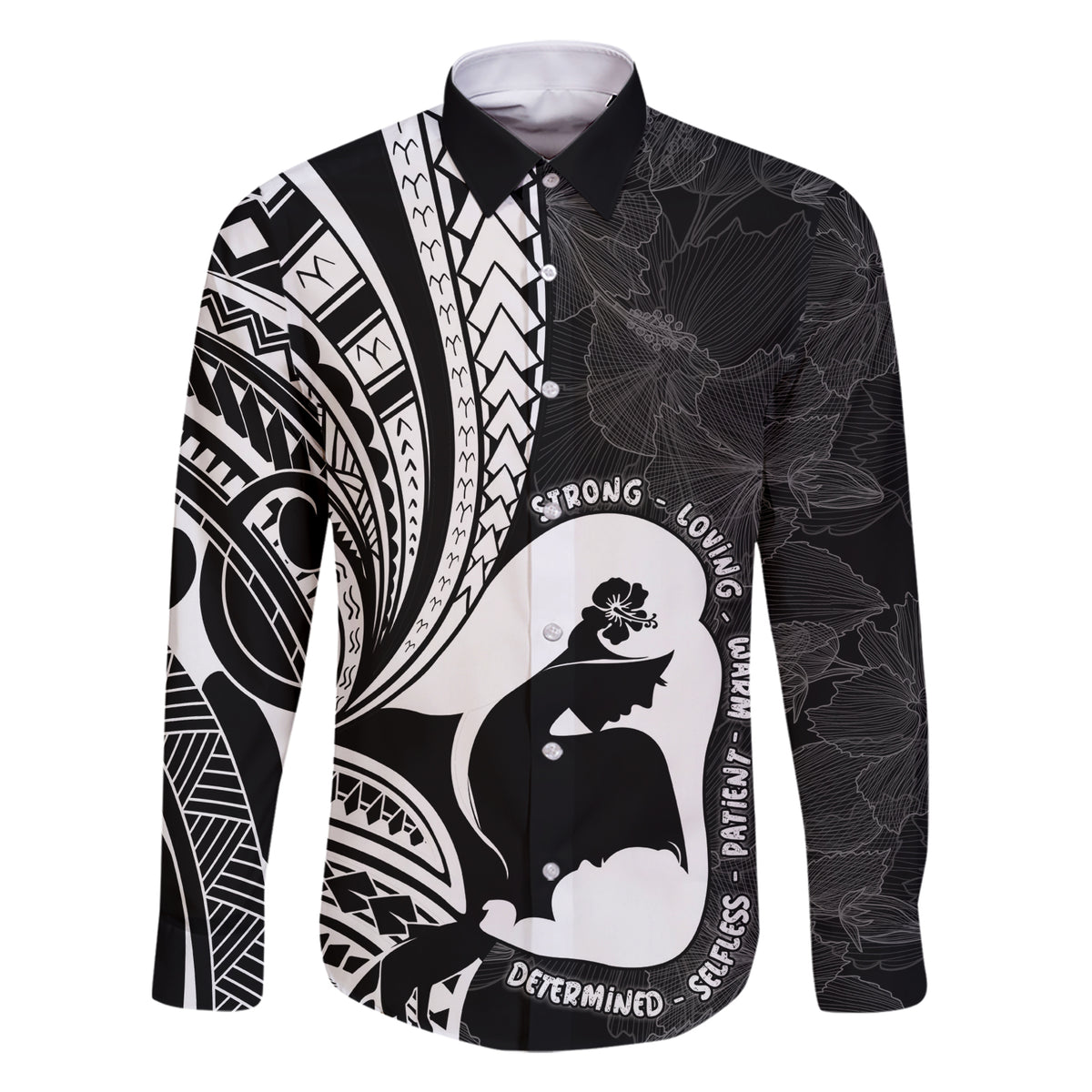 Mother's Day Family Matching Short Sleeve Bodycon Dress and Hawaiian Shirt Polynesia Vintage Hibiscus - Black LT7 Dad's Shirt - Long Sleeve Black - Polynesian Pride
