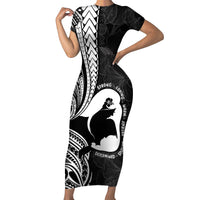 Mother's Day Family Matching Short Sleeve Bodycon Dress and Hawaiian Shirt Polynesia Vintage Hibiscus - Black LT7 Mom's Dress Black - Polynesian Pride