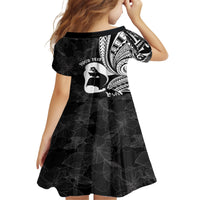 Mother's Day Kid Short Sleeve Dress Polynesia Vintage Hibiscus - Black