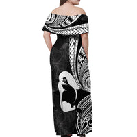 Mother's Day Off Shoulder Maxi Dress Polynesia Vintage Hibiscus - Black