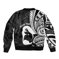 Mother's Day Sleeve Zip Bomber Jacket Polynesia Vintage Hibiscus - Black