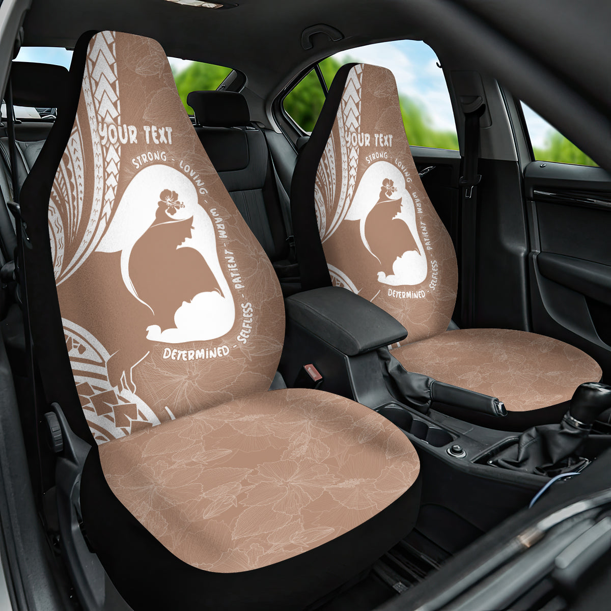 Mother's Day Car Seat Cover Polynesia Vintage Hibiscus - Brown
