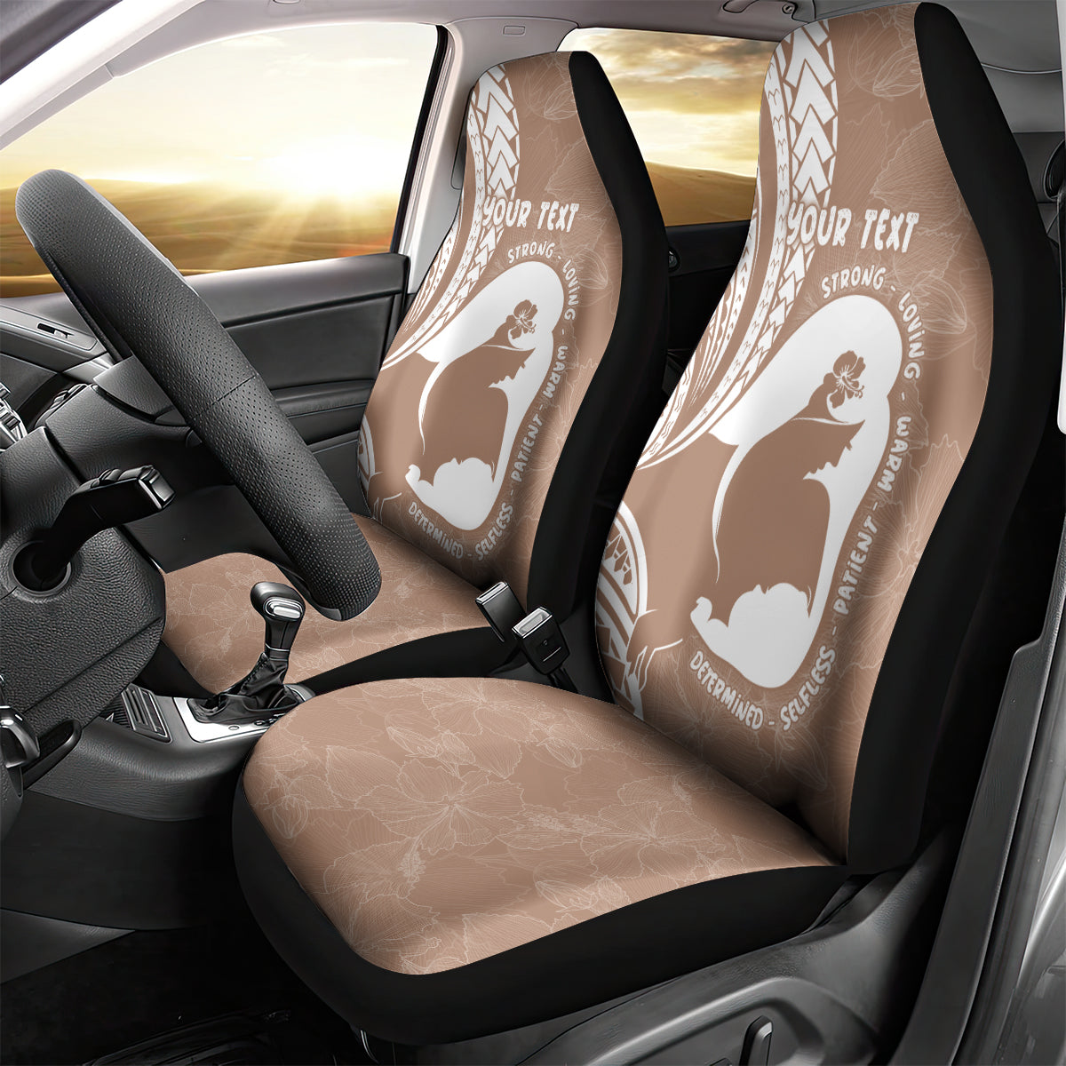 Mother's Day Car Seat Cover Polynesia Vintage Hibiscus - Brown