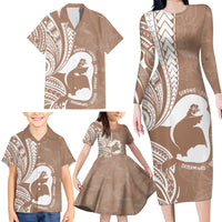 Mother's Day Family Matching Long Sleeve Bodycon Dress and Hawaiian Shirt Polynesia Vintage Hibiscus - Brown LT7 - Polynesian Pride