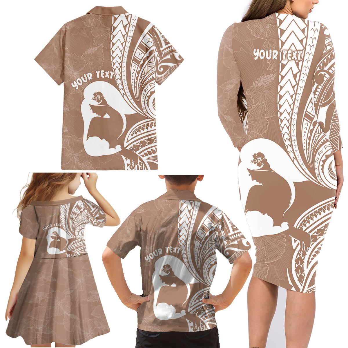 Mother's Day Family Matching Long Sleeve Bodycon Dress and Hawaiian Shirt Polynesia Vintage Hibiscus - Brown LT7 - Polynesian Pride