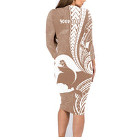 Mother's Day Family Matching Long Sleeve Bodycon Dress and Hawaiian Shirt Polynesia Vintage Hibiscus - Brown LT7 - Polynesian Pride