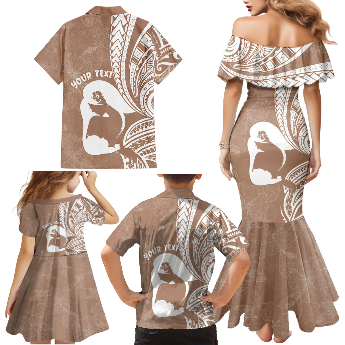 Mother's Day Family Matching Mermaid Dress and Hawaiian Shirt Polynesia Vintage Hibiscus - Brown LT7 - Polynesian Pride