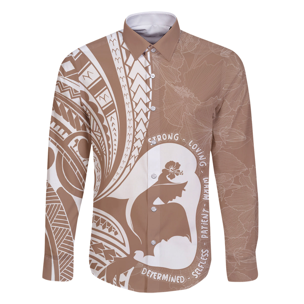 Mother's Day Family Matching Mermaid Dress and Hawaiian Shirt Polynesia Vintage Hibiscus - Brown LT7 Dad's Shirt - Long Sleeve Brown - Polynesian Pride
