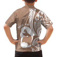 Mother's Day Family Matching Off The Shoulder Long Sleeve Dress and Hawaiian Shirt Polynesia Vintage Hibiscus - Brown LT7 - Polynesian Pride