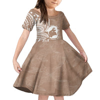 Mother's Day Family Matching Off The Shoulder Long Sleeve Dress and Hawaiian Shirt Polynesia Vintage Hibiscus - Brown LT7 Daughter's Dress Brown - Polynesian Pride