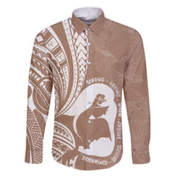 Mother's Day Family Matching Off The Shoulder Long Sleeve Dress and Hawaiian Shirt Polynesia Vintage Hibiscus - Brown LT7 Dad's Shirt - Long Sleeve Brown - Polynesian Pride