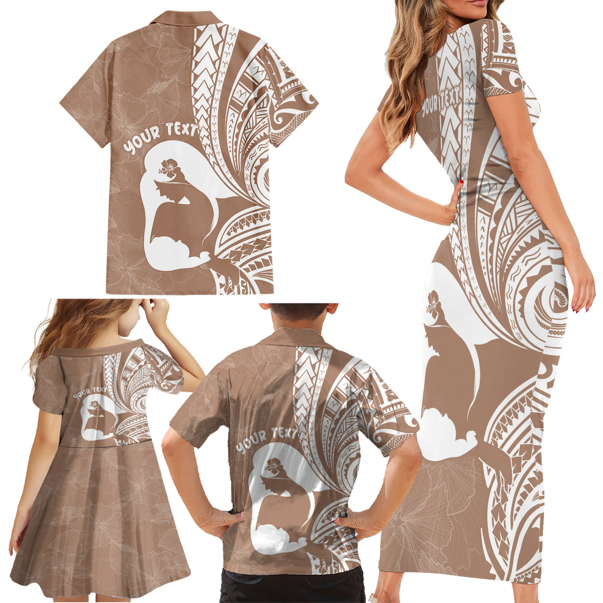 Mother's Day Family Matching Short Sleeve Bodycon Dress and Hawaiian Shirt Polynesia Vintage Hibiscus - Brown LT7 - Polynesian Pride