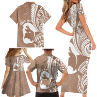 Mother's Day Family Matching Short Sleeve Bodycon Dress and Hawaiian Shirt Polynesia Vintage Hibiscus - Brown LT7 - Polynesian Pride