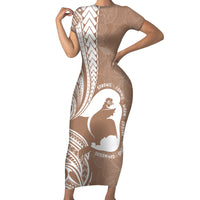 Mother's Day Family Matching Short Sleeve Bodycon Dress and Hawaiian Shirt Polynesia Vintage Hibiscus - Brown LT7 Mom's Dress Brown - Polynesian Pride