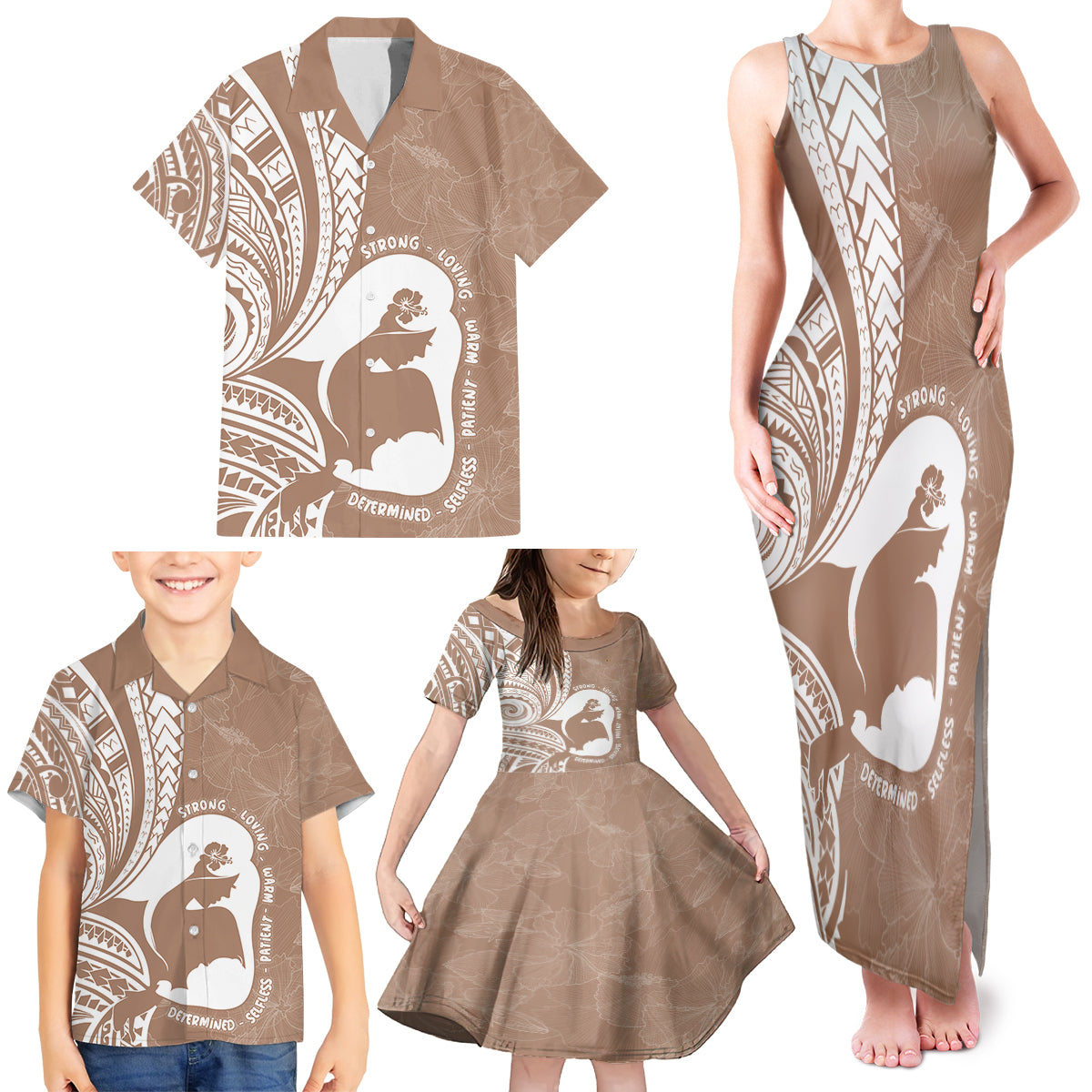 Mother's Day Family Matching Tank Maxi Dress and Hawaiian Shirt Polynesia Vintage Hibiscus - Brown LT7 - Polynesian Pride