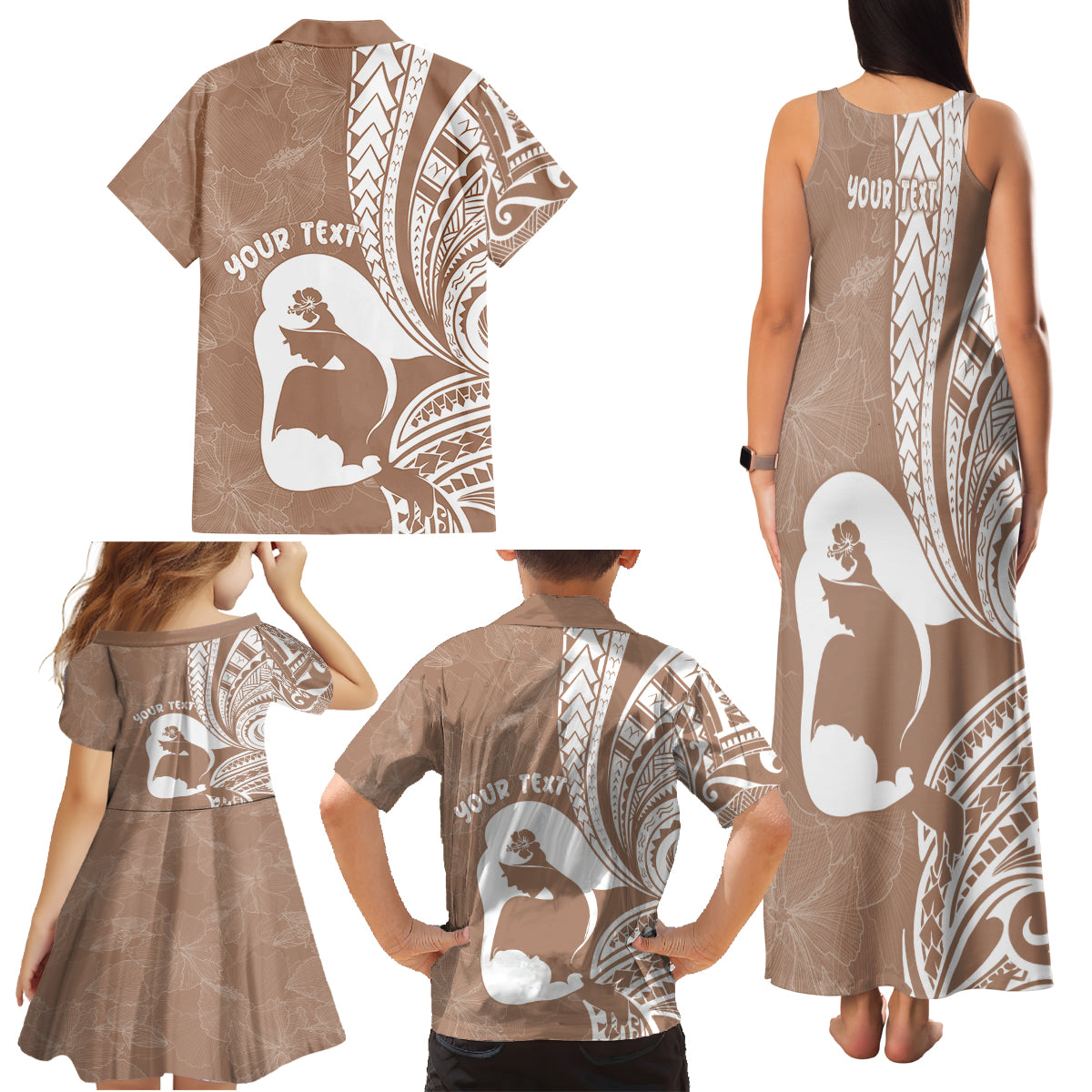 Mother's Day Family Matching Tank Maxi Dress and Hawaiian Shirt Polynesia Vintage Hibiscus - Brown LT7 - Polynesian Pride