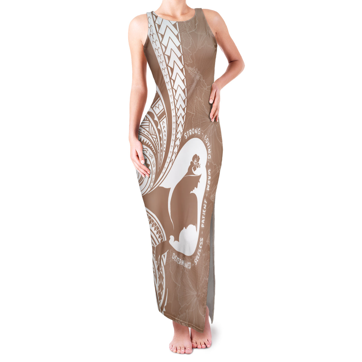 Mother's Day Family Matching Tank Maxi Dress and Hawaiian Shirt Polynesia Vintage Hibiscus - Brown LT7 Mom's Dress Brown - Polynesian Pride