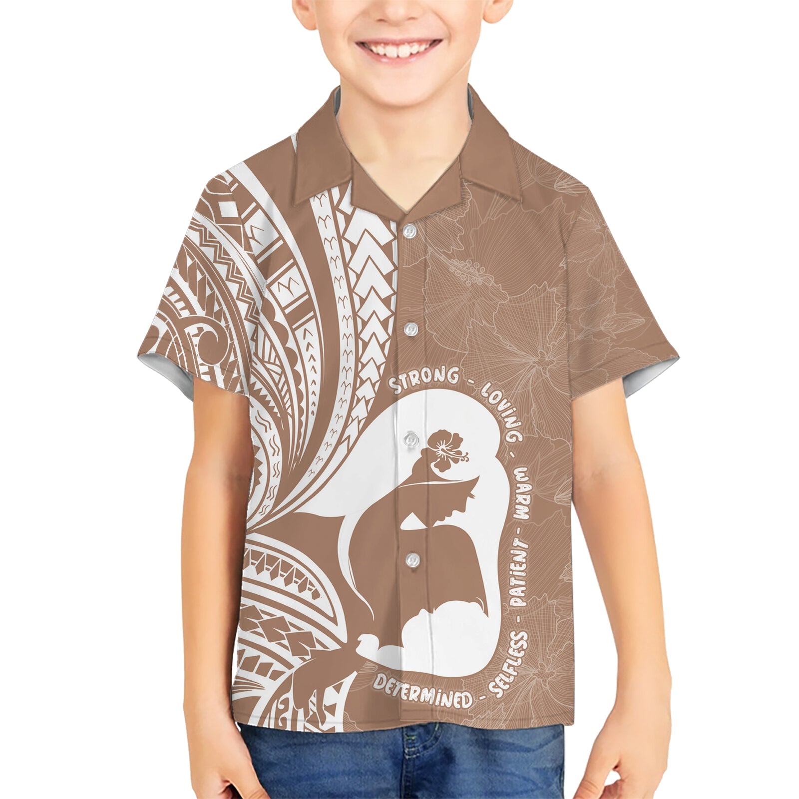 Mother's Day Kid Hawaiian Shirt Polynesia Vintage Hibiscus - Brown