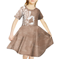 Mother's Day Kid Short Sleeve Dress Polynesia Vintage Hibiscus - Brown