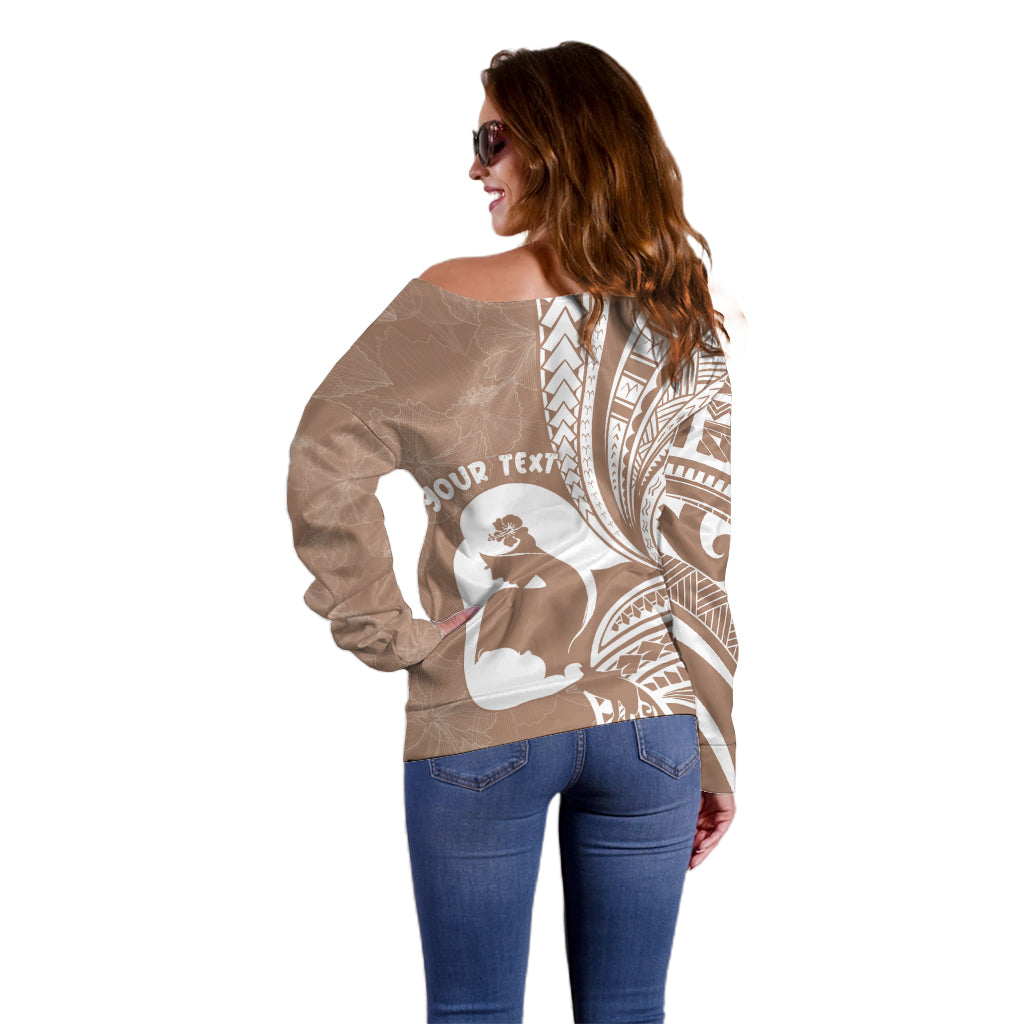 Mother's Day Off Shoulder Sweater Polynesia Vintage Hibiscus - Brown
