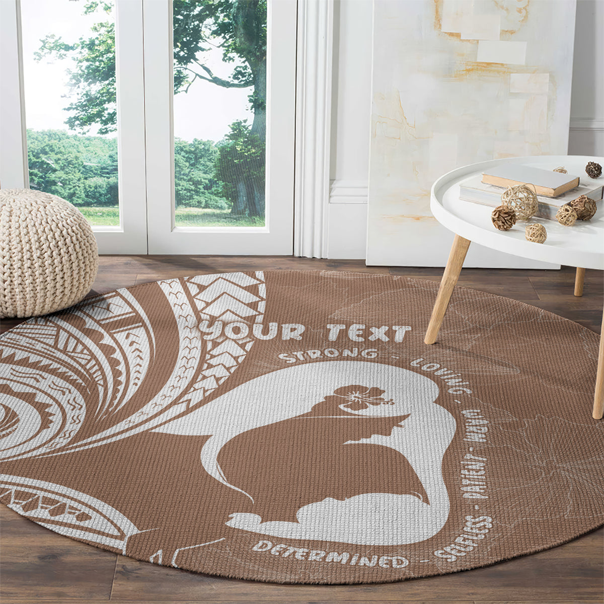 Mother's Day Round Carpet Polynesia Vintage Hibiscus - Brown