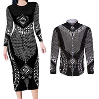 2025 Rugby Championship New Zealand Custom Couples Matching Long Sleeve Bodycon Dress and Long Sleeve Button Shirt Poutama Motifs LT7 Black - Polynesian Pride
