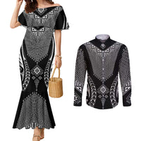 2025 Rugby Championship New Zealand Custom Couples Matching Mermaid Dress and Long Sleeve Button Shirt Poutama Motifs LT7 Black - Polynesian Pride