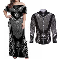 2025 Rugby Championship New Zealand Custom Couples Matching Off Shoulder Maxi Dress and Long Sleeve Button Shirt Poutama Motifs LT7 Black - Polynesian Pride