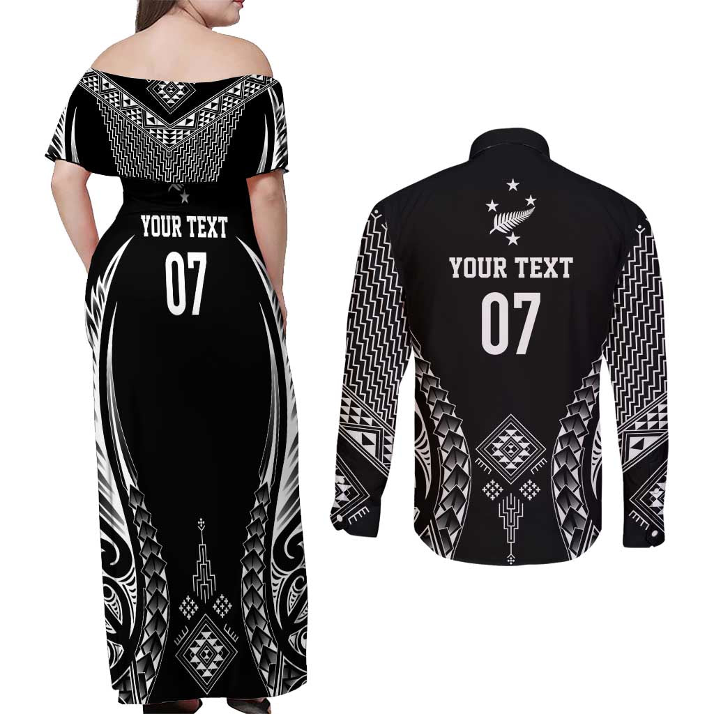 2025 Rugby Championship New Zealand Custom Couples Matching Off Shoulder Maxi Dress and Long Sleeve Button Shirt Poutama Motifs LT7 - Polynesian Pride