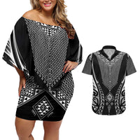 2025 Rugby Championship New Zealand Custom Couples Matching Off Shoulder Short Dress and Hawaiian Shirt Poutama Motifs LT7 Black - Polynesian Pride