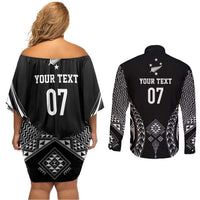 2025 Rugby Championship New Zealand Custom Couples Matching Off Shoulder Short Dress and Long Sleeve Button Shirt Poutama Motifs LT7 - Polynesian Pride
