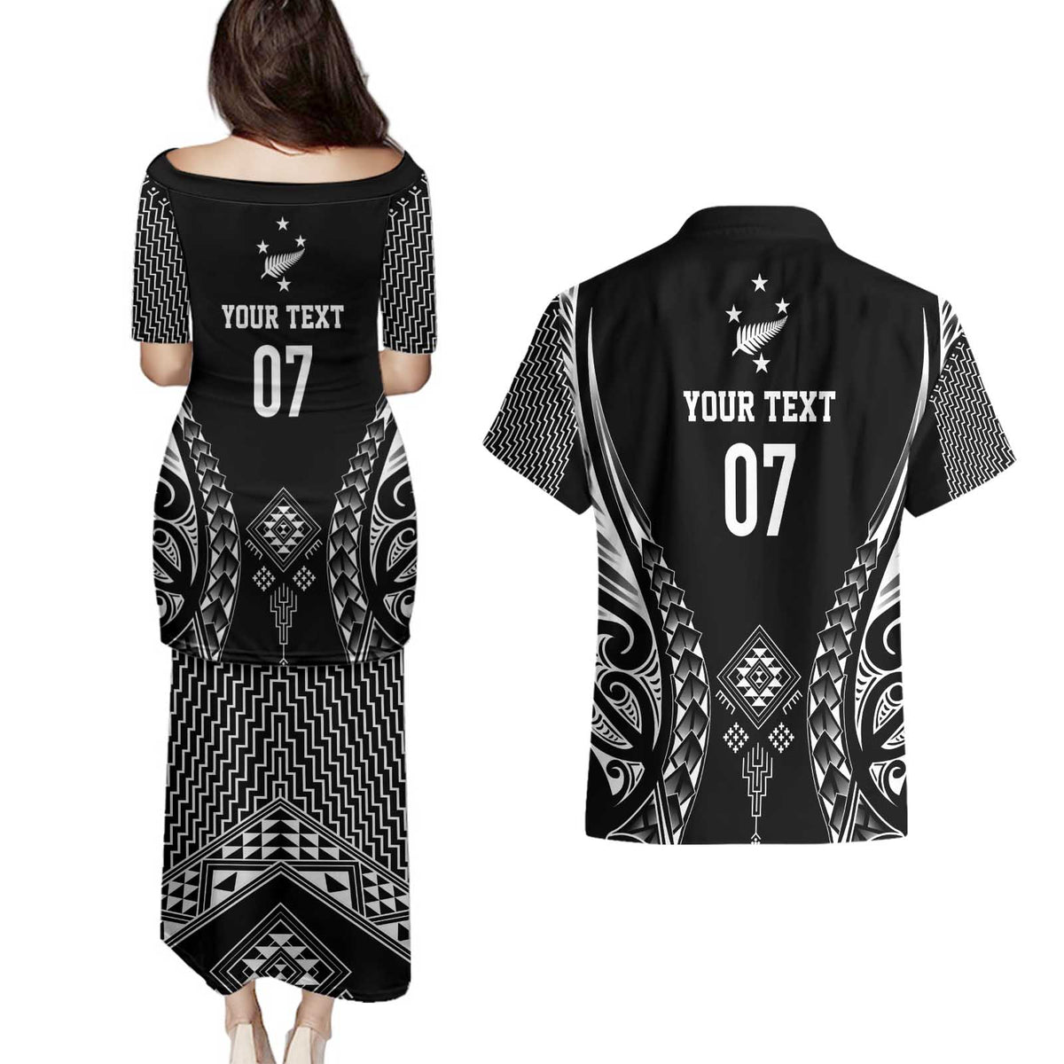 2025 Rugby Championship New Zealand Custom Couples Matching Puletasi and Hawaiian Shirt Poutama Motifs LT7 - Polynesian Pride