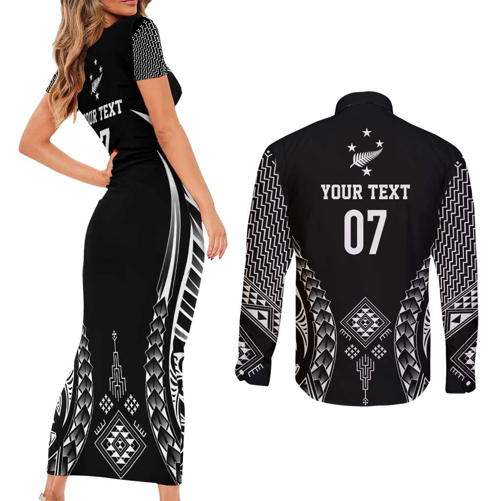 2025 Rugby Championship New Zealand Custom Couples Matching Short Sleeve Bodycon Dress and Long Sleeve Button Shirt Poutama Motifs LT7 - Polynesian Pride