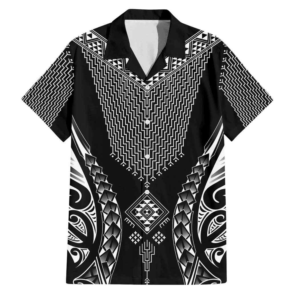 2025 Rugby Championship New Zealand Custom Family Matching Mermaid Dress and Hawaiian Shirt Poutama Motifs LT7 Dad's Shirt - Short Sleeve Black - Polynesian Pride
