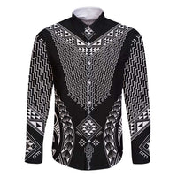 2025 Rugby Championship New Zealand Custom Family Matching Mermaid Dress and Hawaiian Shirt Poutama Motifs LT7 Dad's Shirt - Long Sleeve Black - Polynesian Pride