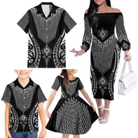 2025 Rugby Championship New Zealand Custom Family Matching Off The Shoulder Long Sleeve Dress and Hawaiian Shirt Poutama Motifs LT7 - Polynesian Pride