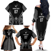 2025 Rugby Championship New Zealand Custom Family Matching Off The Shoulder Long Sleeve Dress and Hawaiian Shirt Poutama Motifs LT7 - Polynesian Pride