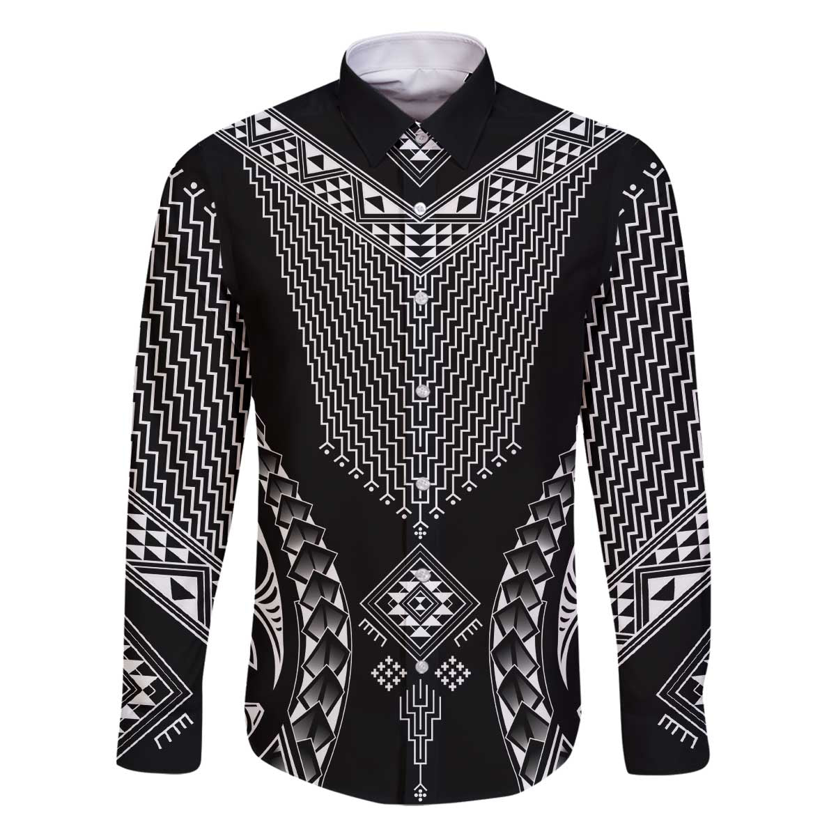 2025 Rugby Championship New Zealand Custom Family Matching Off The Shoulder Long Sleeve Dress and Hawaiian Shirt Poutama Motifs LT7 Dad's Shirt - Long Sleeve Black - Polynesian Pride