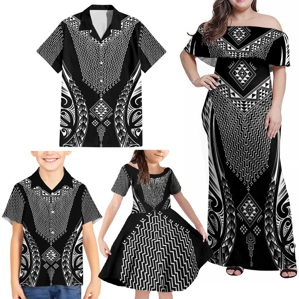 2025 Rugby Championship New Zealand Custom Family Matching Off Shoulder Maxi Dress and Hawaiian Shirt Poutama Motifs LT7 - Polynesian Pride
