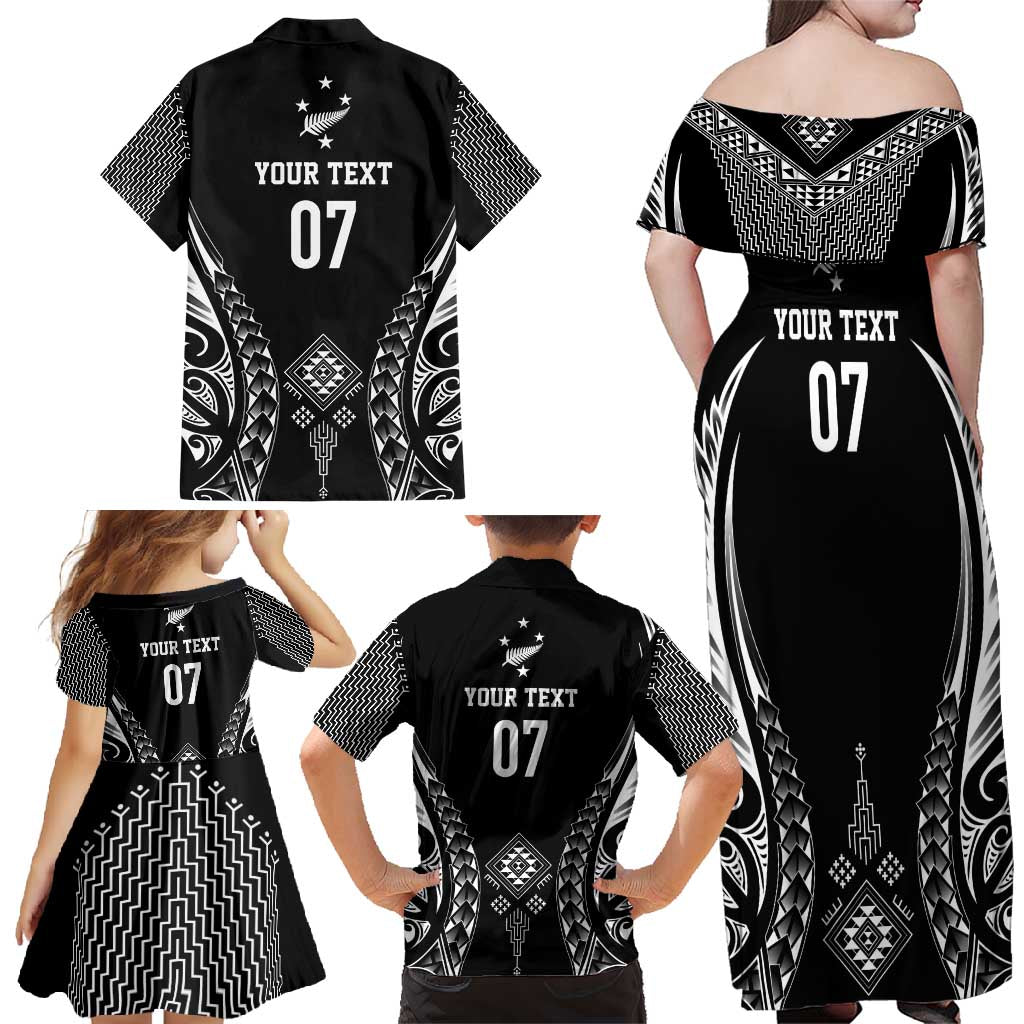 2025 Rugby Championship New Zealand Custom Family Matching Off Shoulder Maxi Dress and Hawaiian Shirt Poutama Motifs LT7 - Polynesian Pride