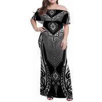 2025 Rugby Championship New Zealand Custom Family Matching Off Shoulder Maxi Dress and Hawaiian Shirt Poutama Motifs LT7 Mom's Dress Black - Polynesian Pride