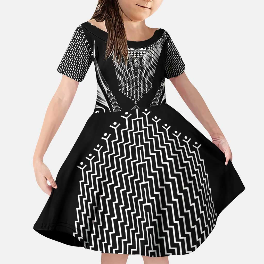 2025 Rugby Championship New Zealand Custom Family Matching Puletasi and Hawaiian Shirt Poutama Motifs LT7 Daughter's Dress Black - Polynesian Pride