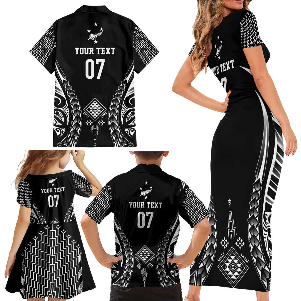 2025 Rugby Championship New Zealand Custom Family Matching Short Sleeve Bodycon Dress and Hawaiian Shirt Poutama Motifs LT7 - Polynesian Pride