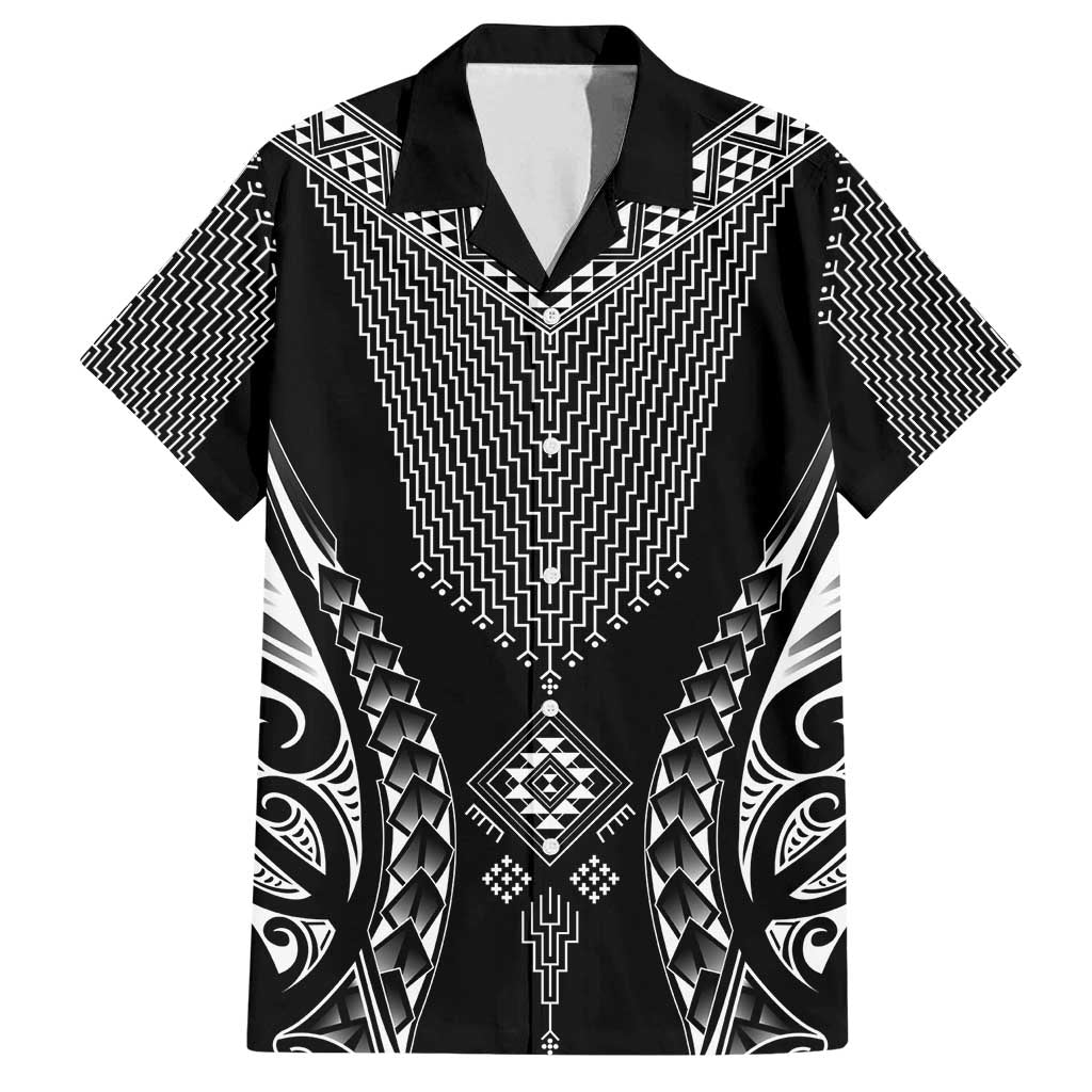 2025 Rugby Championship New Zealand Custom Family Matching Summer Maxi Dress and Hawaiian Shirt Poutama Motifs LT7 Dad's Shirt - Short Sleeve Black - Polynesian Pride