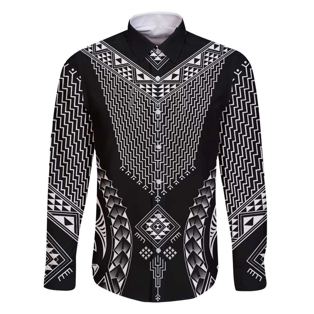 2025 Rugby Championship New Zealand Custom Family Matching Summer Maxi Dress and Hawaiian Shirt Poutama Motifs LT7 Dad's Shirt - Long Sleeve Black - Polynesian Pride