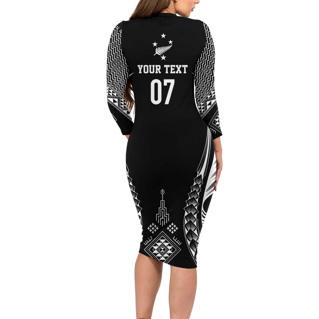 2025 Rugby Championship New Zealand Custom Long Sleeve Bodycon Dress Poutama Motifs LT7 - Polynesian Pride