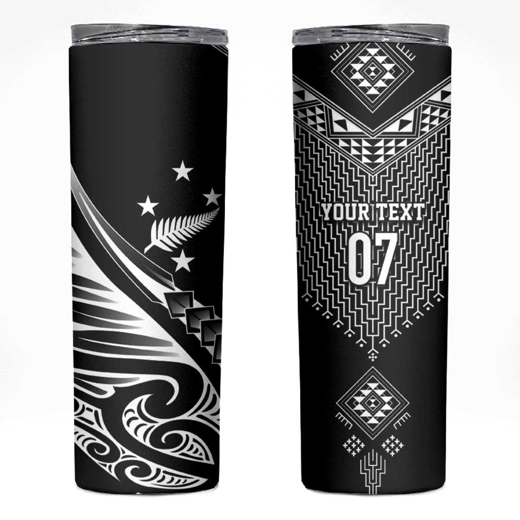 2025 Rugby Championship New Zealand Custom Skinny Tumbler Poutama Motifs LT7 Black - Polynesian Pride