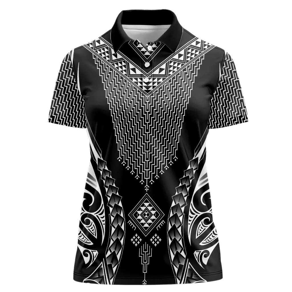 2025 Rugby Championship New Zealand Custom Women Polo Shirt Poutama Motifs LT7 Female Black - Polynesian Pride