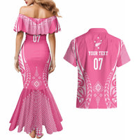 2025 Rugby Championship New Zealand Custom Couples Matching Mermaid Dress and Hawaiian Shirt Poutama Motifs - Pink Out LT7 - Polynesian Pride