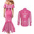 2025 Rugby Championship New Zealand Custom Couples Matching Mermaid Dress and Long Sleeve Button Shirt Poutama Motifs - Pink Out - Polynesian Pride